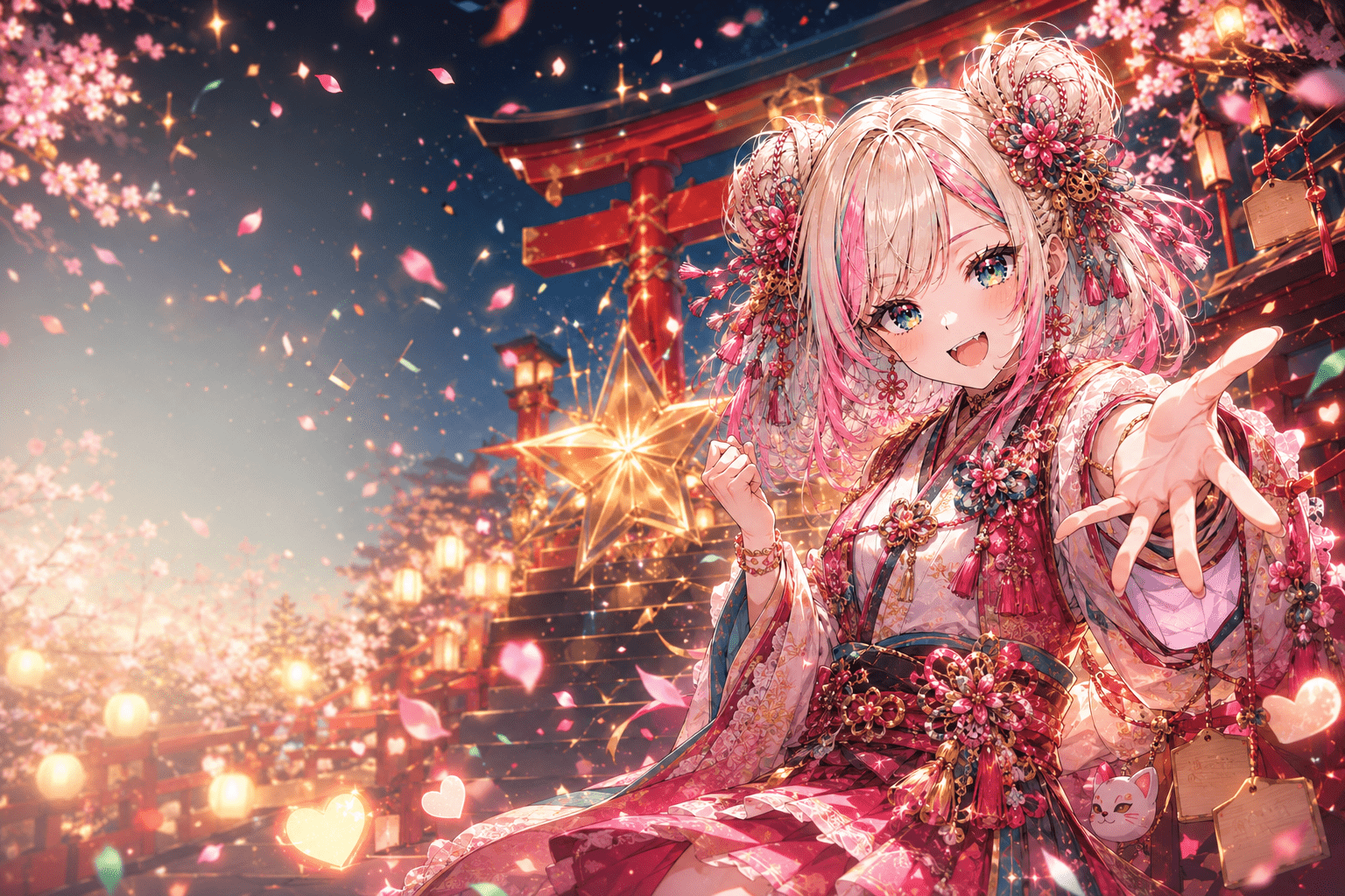 夜の神社で挑戦する九十九